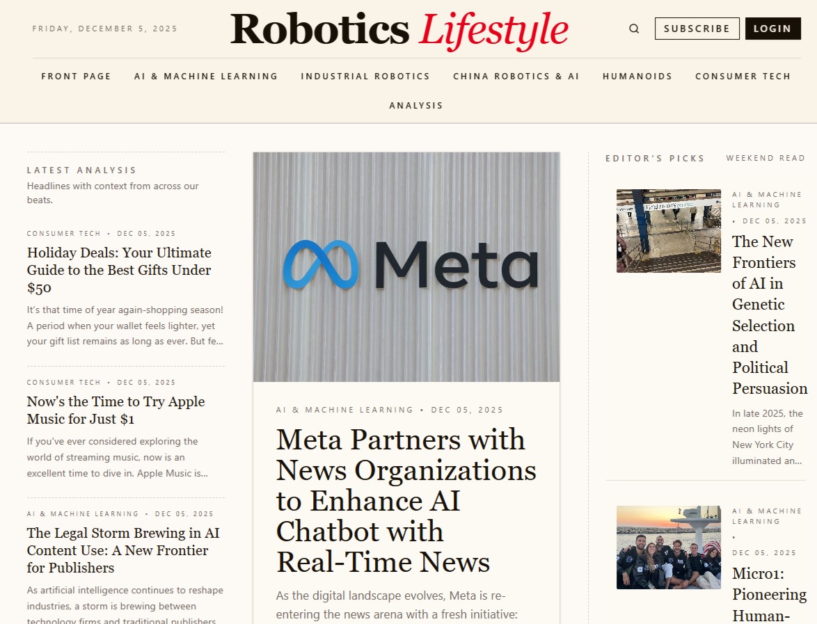 Screenshot of the Robotic Lifestyle website